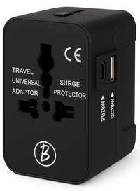 Btag Universal Travel Adapter All-in-One Worldwide Plug Adapter, International with Dual USB Ports , Multi-Country Power Outlet, Compact Adapter