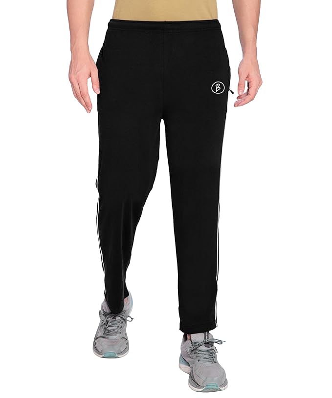 Btag Mens Regular Fit Comfortable Cotton Track Pants with Both Side Zipper Pocket