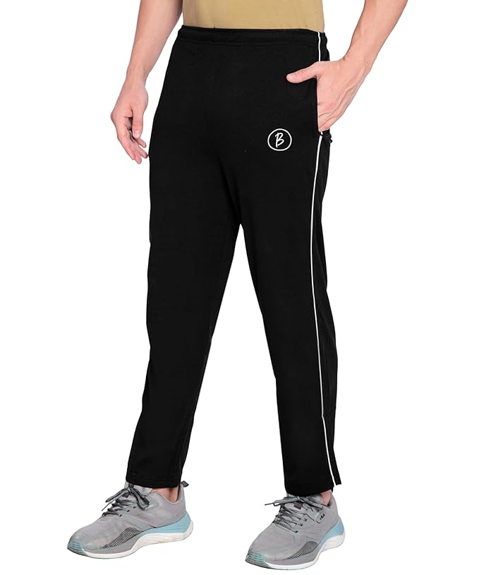 Btag Mens Regular Fit Comfortable Cotton Track Pants with Both Side Zipper Pocket