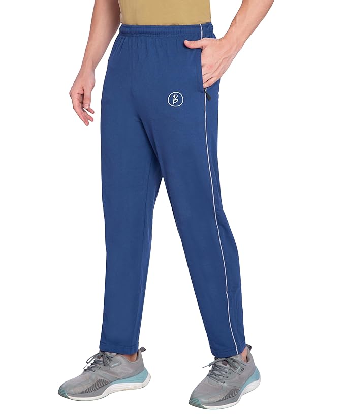 Btag Mens Regular Fit Comfortable Cotton Track Pants with Both Side Zipper Pocket