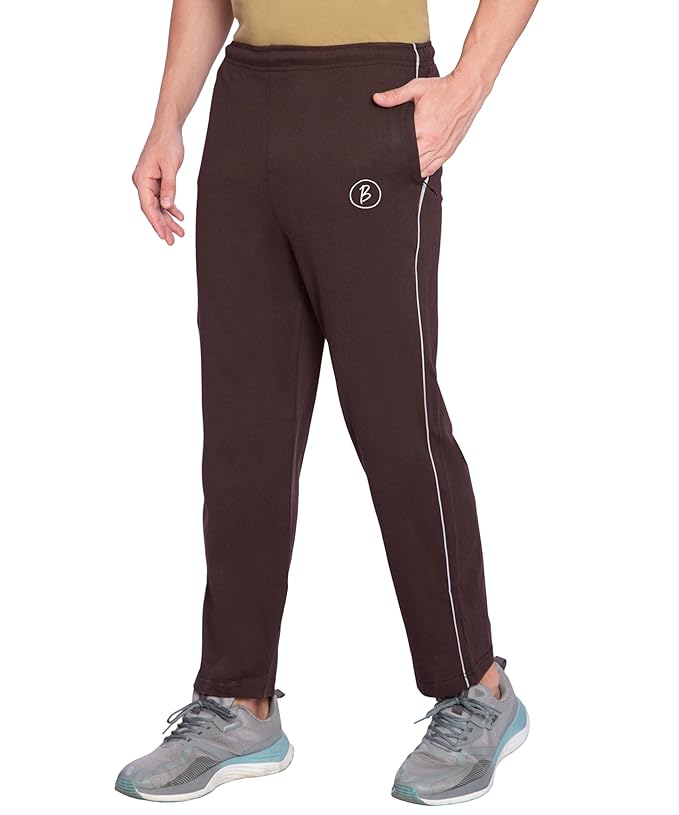 Btag Mens Regular Fit Comfortable Cotton Track Pants with Both Side Zipper Pocket