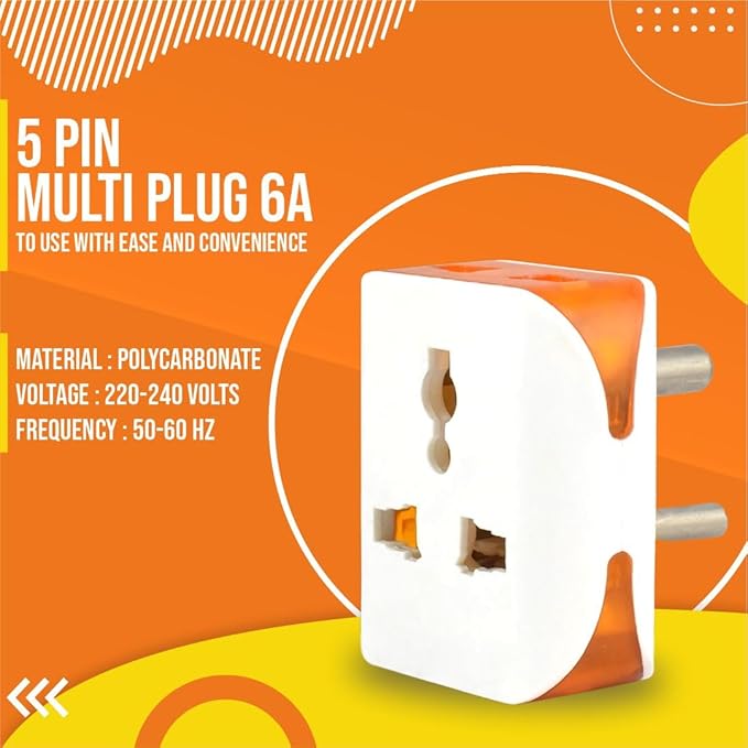 CRAE 6 Amp 3 In 1 Plug Rectangular Shape Plastic White Socket