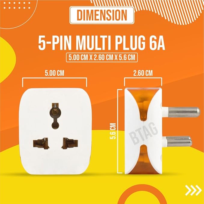 CRAE 6 Amp 3 In 1 Plug Rectangular Shape Plastic White Socket