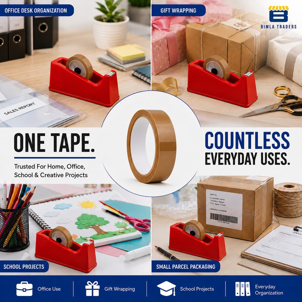 CRAE Brown Packaging Cello Tape For Office, Home and E-Commerce Packing | 100M