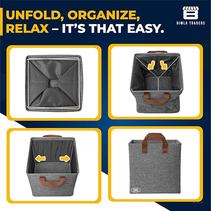 Crae Clothes, Foldable Clothes Storage Baskets for Wardrobe, Books, Saree, Shirts, Stationery Paper, Document Toy, with Handles |