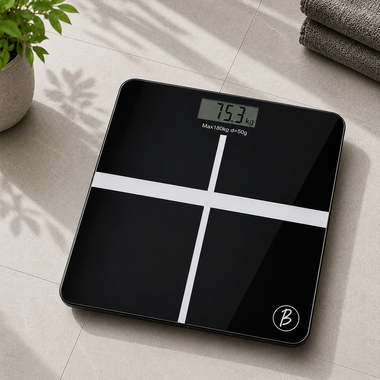 Bimla Traders Premium Digital Body Weight Scale | 26×26 cm Wide Platform | Clear LCD Display | Anti-Skid Base | 180 kg Capacity Cross Design