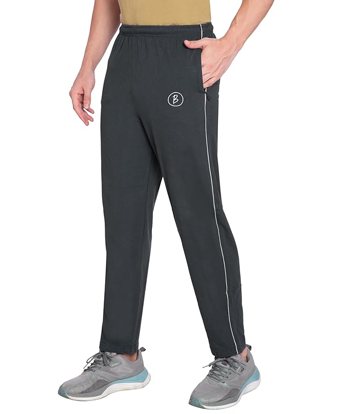 Btag Mens Regular Fit Comfortable Cotton Track Pants with Both Side Zipper Pocket