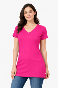 Bumchums Women's Cotton Stretch Regular Fit V Neck Half Sleeve T-Shirt | Women t Shirts for Formal, Casual, Office, Date, Outing, Party Tops