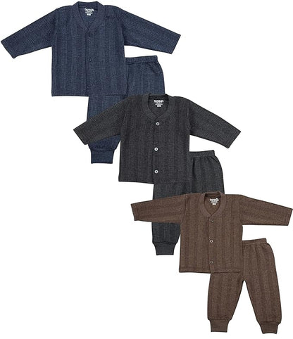 Dowin Winter Warmth Front Open Thermal Baby Suit for Winter Assorted | Pack of 3