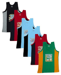 Dowin Sleeveless Printed Cotton Vest for Kids Boys (Pack of 6)