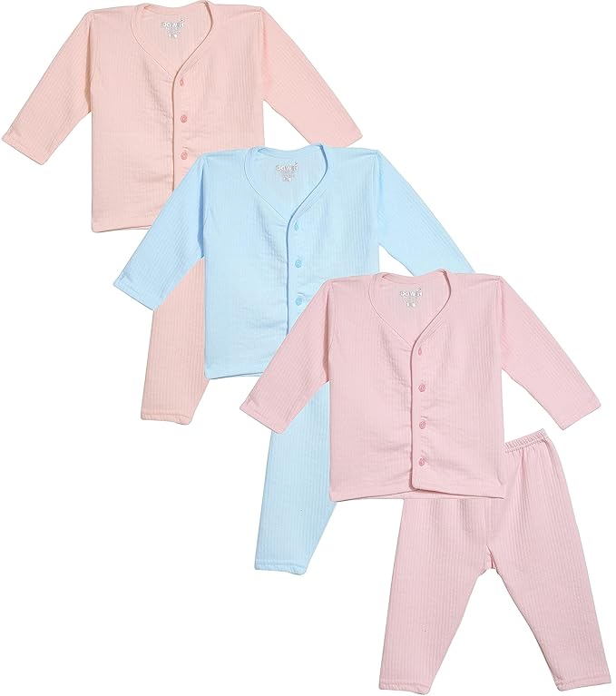 Dowin Winter Warmth Front Open Thermal Baby Suit for Winter Assorted | Pack of 3