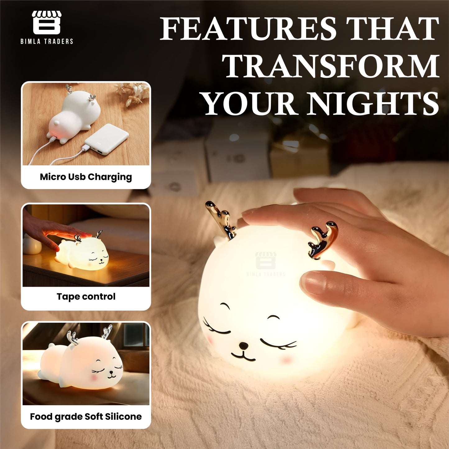 Deer Silicone Lamp for Baby, Boys & Girls Bedroom, Home Decoration