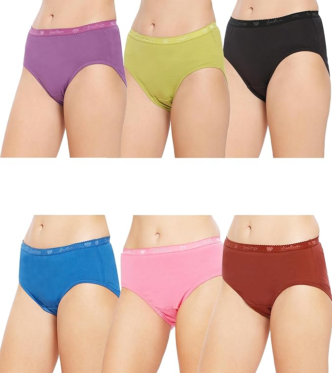 VIP Feelings Amelie Women's Cotton Outer Elastic Hipster Panty(Pack of 6)