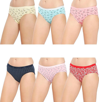 VIP Feelings Amelie Women's Cotton Outer Elastic Hipster Panty(Pack of 6)