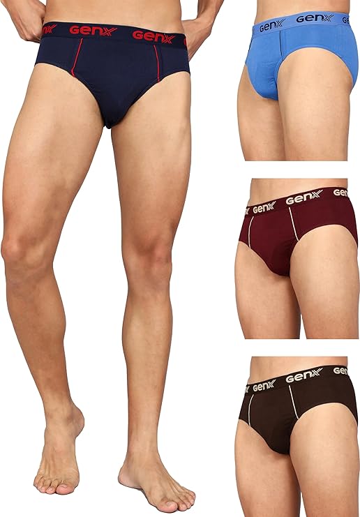 Genx Mens Outer Elastic Cotton Briefs Pack of 4