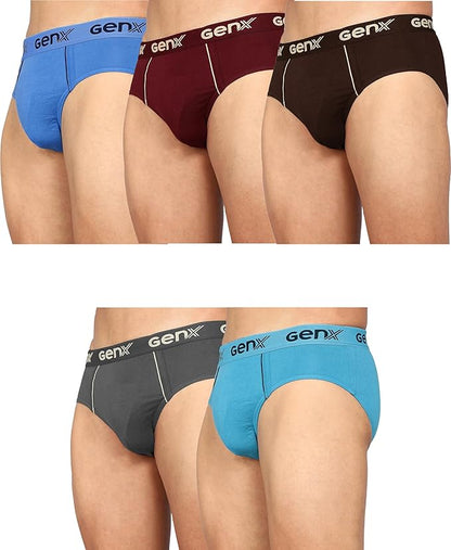 Genx Men's Cotton Regular Solid Briefs Pack of 5