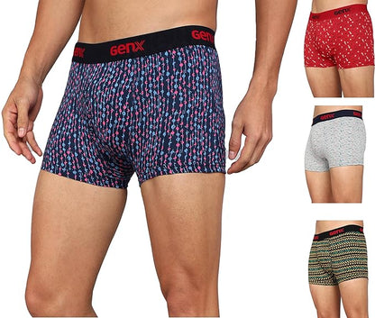 Genx Men's Cotton Regular All Over Print Trunks (Pack of 4)