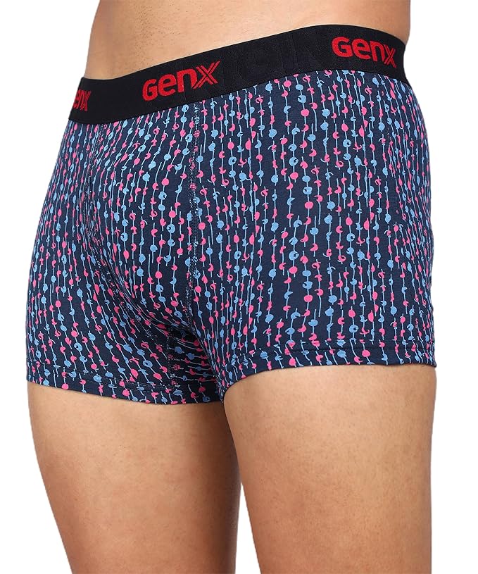 Genx Men's Cotton Regular All Over Print Trunks (Pack of 4)