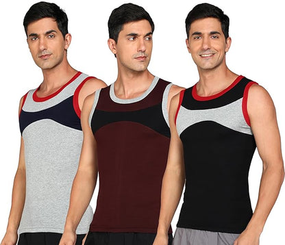 Genx Men's Solid Regular Fit Vest (Pack of 3)