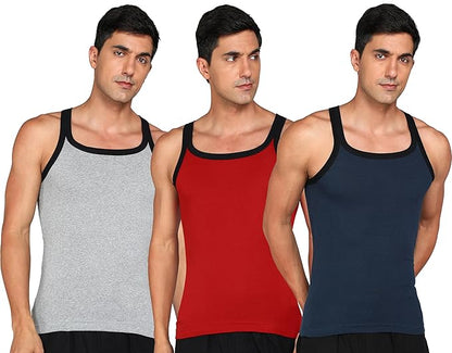 Genx Men's Solid Regular Fit Vest (Pack of 3)