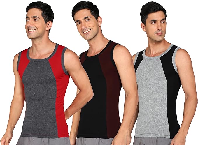 Genx Men's Solid Regular Fit Vest (Pack of 3)