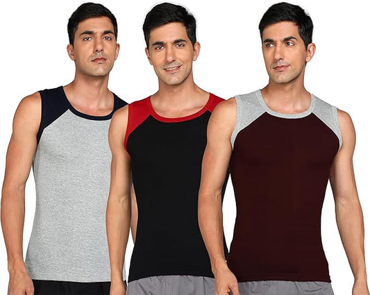 Genx Men's Solid Regular Fit Vest (Pack of 3)