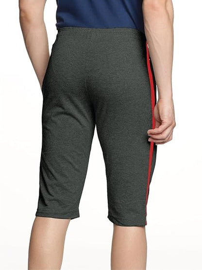 Genx Men's Athletic Capri - 100% Cotton, Sporty Design, Perfect for Sports & Everyday Wear