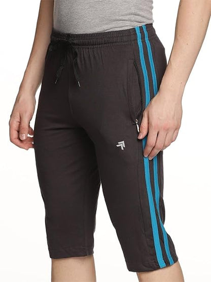 Genx Men's Athletic Capri - 100% Cotton, Sporty Design, Perfect for Sports & Everyday Wear