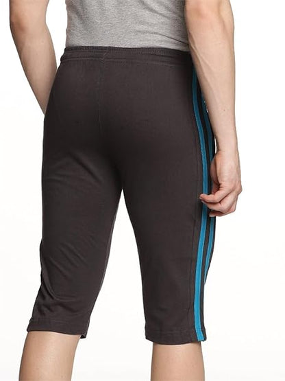 Genx Men's Athletic Capri - 100% Cotton, Sporty Design, Perfect for Sports & Everyday Wear