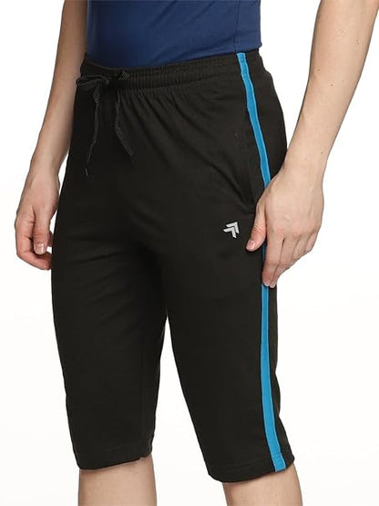 Genx Men's Athletic Capri - 100% Cotton, Sporty Design, Perfect for Sports & Everyday Wear