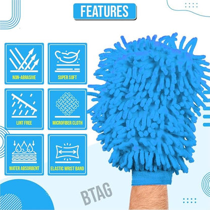 Btag Double Sided Microfibre Wash Mitt Cleaning Gloves (Pack of 2)