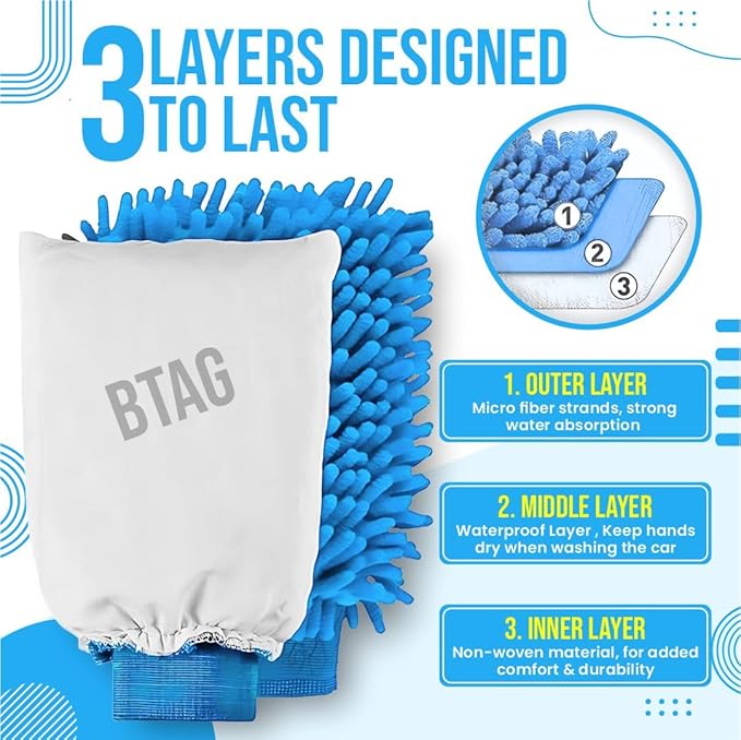 Btag Double Sided Microfibre Wash Mitt Cleaning Gloves (Pack of 2)