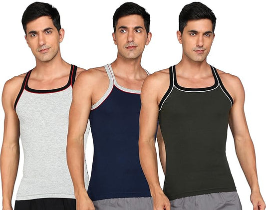 Genx Men's Solid Regular Fit Vest (Pack of 3)