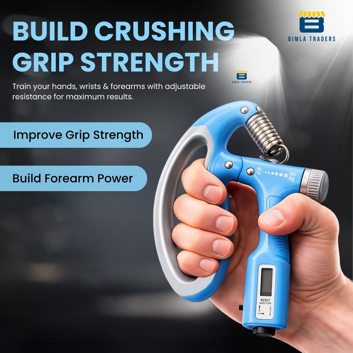 Bimla Traders Hand Gripper with Counter – Adjustable Grip Strengthener, 100 KG Capacity for Forearm, Wrist & Finger Workout Men & Women
