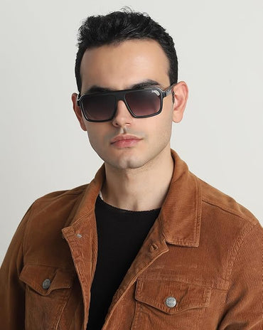 IDEE 100% UV protected sunglasses for men with Black polycarbonate frame | Size - Large with Grey colored lens