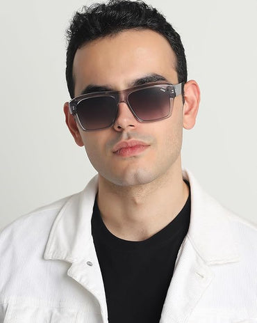 IDEE 100% UV protected sunglasses for Men with Shiny Crystal Grey Polycarbonate frame | Size - Large with Greycolored lens
