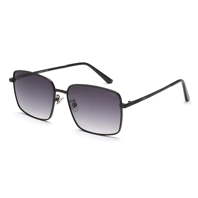 IRUS Smoke Gradient Lens Rectangular Sunglass Full Rim Shiny Black Frame With 100% Uv Protection - Irs1091C1Sg