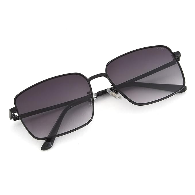 IRUS Smoke Gradient Lens Rectangular Sunglass Full Rim Shiny Black Frame With 100% Uv Protection - Irs1091C1Sg