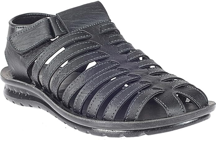 Khadim's Men Solid Black Synthetic Sandal