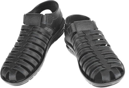 Khadim's Men Solid Black Synthetic Sandal