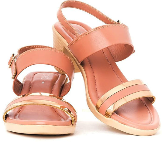 Khadim's Fashionable heels sandal casual golden strap for womens pink