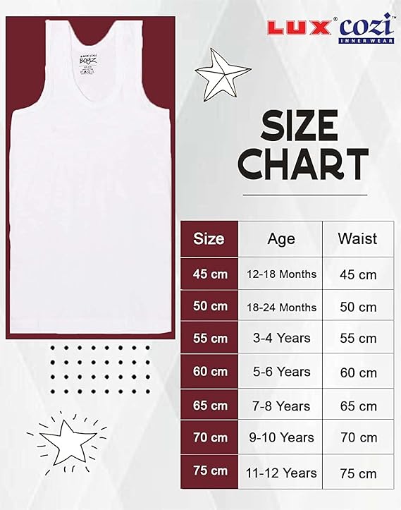 Lux Cozi Sleeveless Cotton Vest for Kids Boys(Pack of 5)