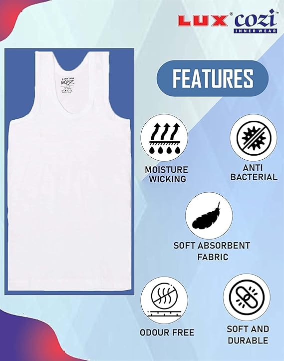 Lux Cozi Sleeveless Cotton Vest for Kids Boys (Pack of 10)