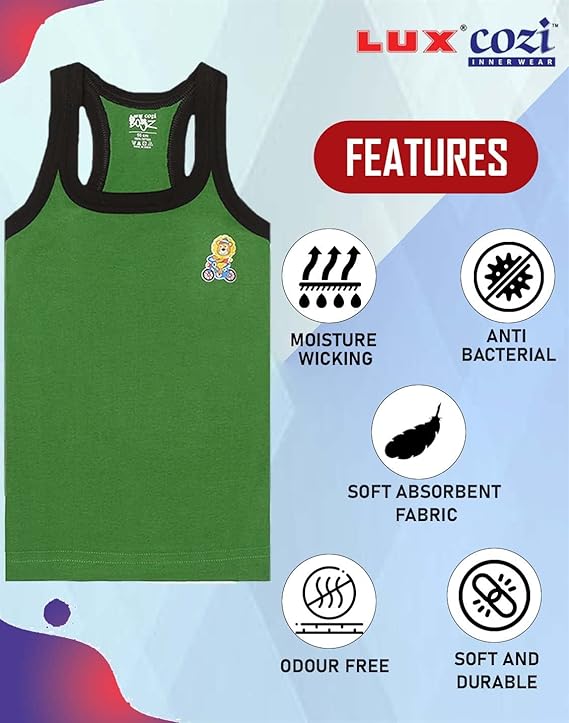 Lux Cozi Sleeveless Cotton Vest for Kids Boys (Pack of 10)