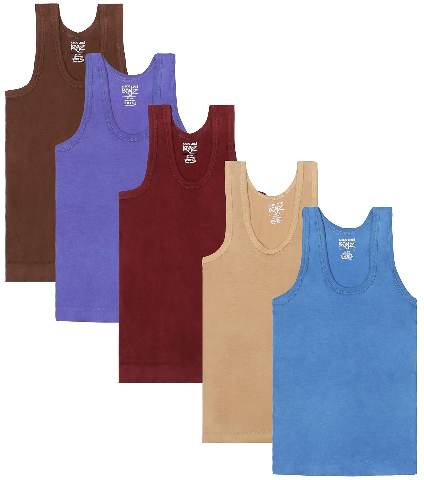 Lux Cozi Sleeveless Cotton Vest for Kids Boys(Pack of 5)