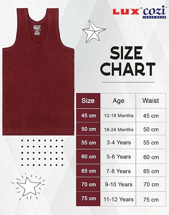 Lux Cozi Sleeveless Cotton Vest for Kids Boys (Pack of 10)