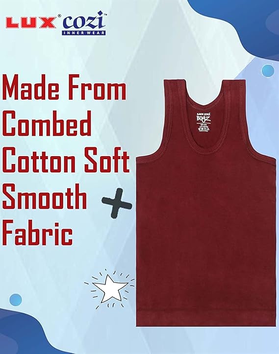 Lux Cozi Sleeveless Cotton Vest for Kids Boys (Pack of 10)