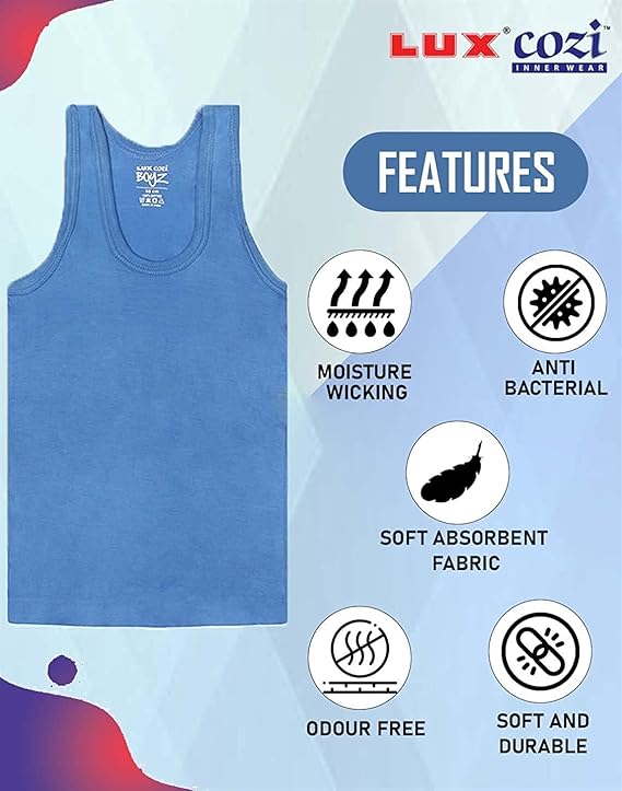 Lux Cozi Sleeveless Cotton Vest for Kids Boys (Pack of 10)