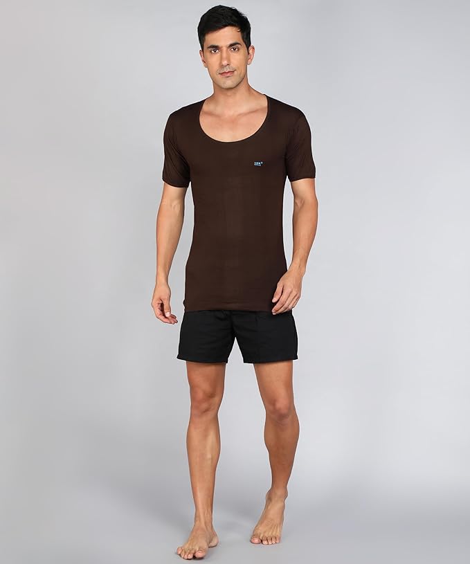 LUX VENUS Men's Round Neck Half Sleeve Cotton Vest Pack of 1 Assorted