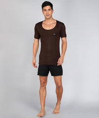 LUX VENUS Men's Round Neck Half Sleeve Cotton Vest Pack of 1 Assorted